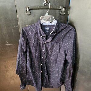 ❤️ GUC Men's Size Large Navy Polka Dot Button Up American Eagle Dress Shirt